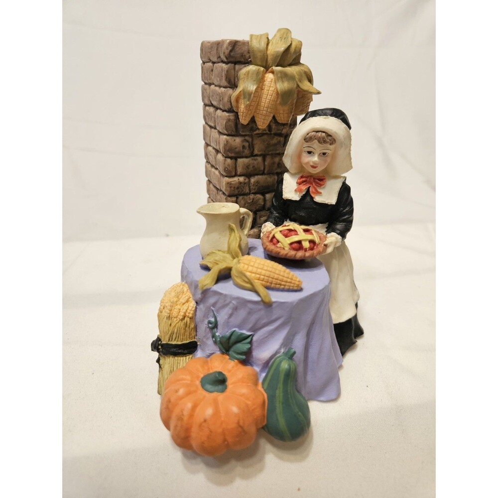 Vintage Hand Painted Pilgrim Woman Thanksgiving Decor Candleholder  5” Tall